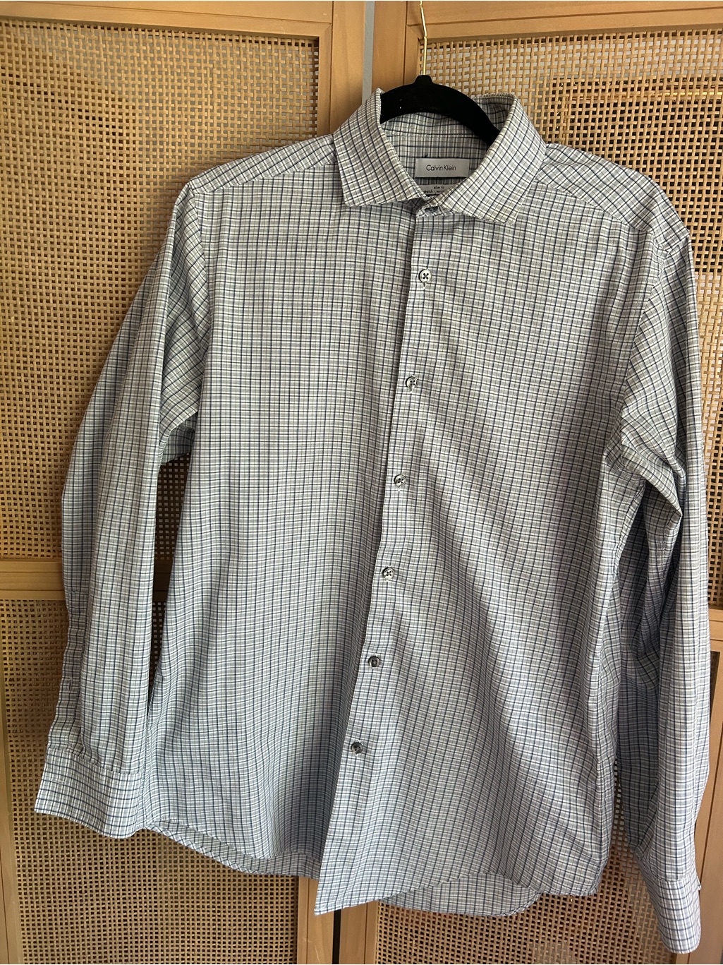 Calvin Klein Men’s Slim Fit Blue Plaid Dress Shirt